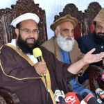 Special Assistant to Prime Minister Allama Tahir Ashrafi and Chairman Pakistan Ulema-e-Islam Council addressing a press conference at Directorate of Hajj