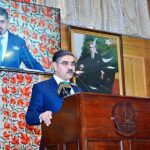 Caretaker Prime Minister Anwaar-ul-Haq Kakar addresses the special session of Azad Jammu and Kashmir Legislative Assembly