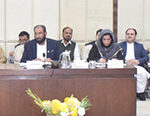 Senator Hidayatullah Khan, Chairman Senate Standing Committee on Housing and Works presiding over a meeting of the committee at Parliament House.
