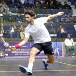 Players in action during CAS-Serena Hotels International Squash Championship for Men & Women-2023 organized by Pakistan Squash Federation in collaboration with PAF & Serena Hotels at Mushaf Squash Complex