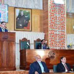 Caretaker Prime Minister Anwaar-ul-Haq Kakar addresses the special session of Azad Jammu and Kashmir Legislative Assembly