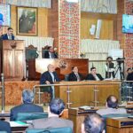 Caretaker Prime Minister Anwaar-ul-Haq Kakar addresses the special session of Azad Jammu and Kashmir Legislative Assembly.