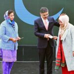 Caretaker Prime Minister Anwaar-ul-Haq Kakar distributes cheques among the high achievers of NUST hailing from Balochistan