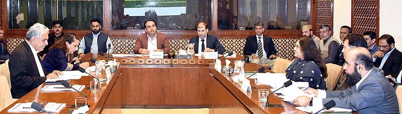 Senator Muhammad Abdul Qadir, Chairman Senate Standing Committee on Petroleum presiding over a meeting of the committee at Parliament House