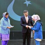 Caretaker Prime Minister Anwaar-ul-Haq Kakar distributes cheques among the high achievers of NUST hailing from Balochistan