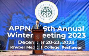 Caretaker Prime Minister Anwaar-ul-Haq Kakar addresses the 46th Winter Khyber Medical College Convention organized in collaboration with Association of Physicians of Pakistani Descent of North America