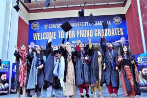 Graduates are celebrating their graduation during the 10th Convocation of the University of Sargodha