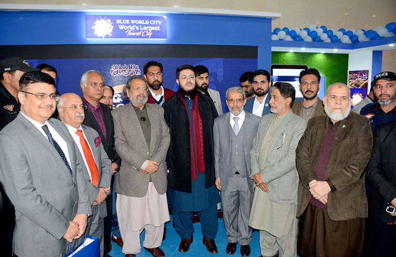 Federal Minister for Education Professional Training Madad Ali Sindhi cutting ribbon during the opening ceremony of 3rd Pakistan International Property housing & Construction Expo-23 at Pak China Friendship Center