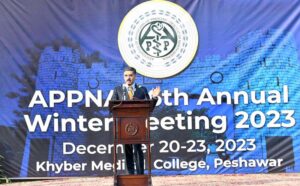 Caretaker Prime Minister Anwaar-ul-Haq Kakar addresses the 46th Winter Khyber Medical College Convention organized in collaboration with Association of Physicians of Pakistani Descent of North America