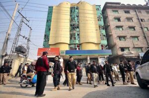 Police officials inspecting the blast site on Warsak Road, at least six people, including four children injured in this incident