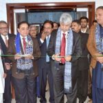Caretaker Federal Minister for Information, Broadcasting and Parliamentary Affairs Murtaza Solangi cutting the ribbon to inaugurate Khawaja Ghulam Fareed studio block at Radio station