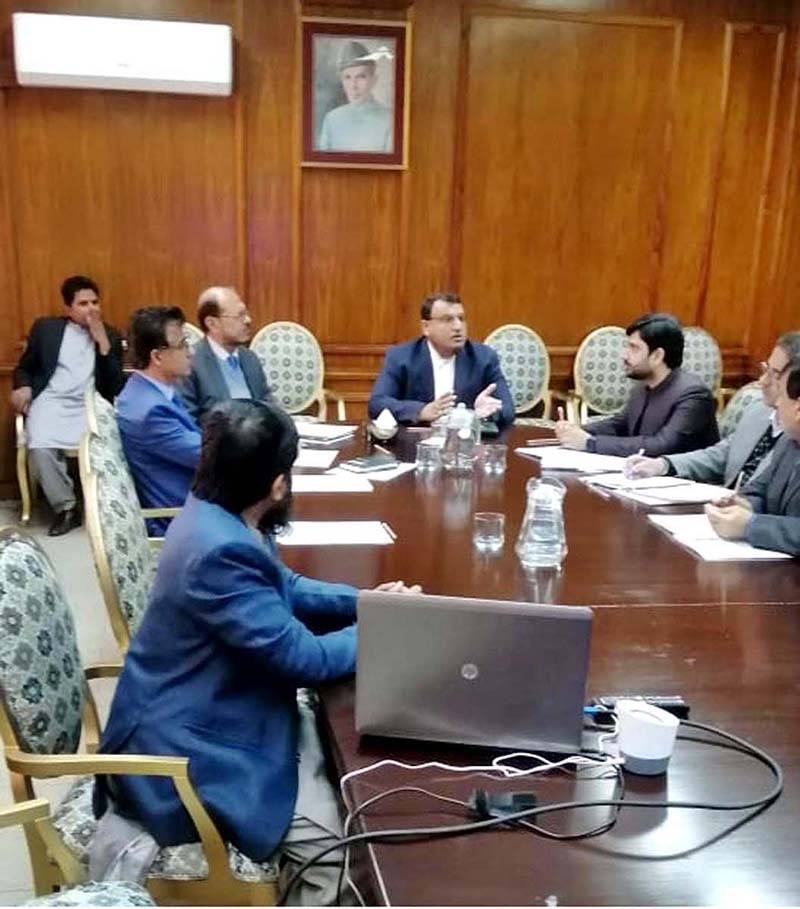 Brig. (Retd.) Muzaffar Ali Ranjha, Chairman, PMIC is chairing the meeting at PMIC, PM Office, Islamabad on PSDP project titled “Nai Gaj Dam at Dadu” and getting briefing from the officers of Ministry of Water Resources, WAPDA in person and Special Secretary, Irrigation Department, Commissioner Hyderabad, Deputy Commissioner Dadu the officers of Government of Sindh through online (Zoom Video)