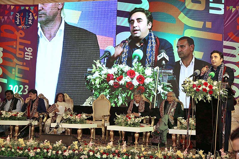Chairman Pakistan People’s Party, Bilawal Bhutto Zardari addressing during opening ceremony of Ayaz Mela at Sindh Museum