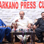 President PPP Sindh Senator Nisar Ahmed khuhro addressing a press conference at Press Club