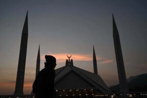 A view of Faisal Masjid in the background a beautiful view of sunset in the Federal Capital.