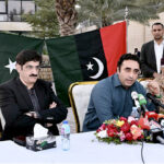Chairman Pakistan People's Party Bilawal Bhutto Zardari addressing a press conference at the residence of former Member of National Assembly Sardar Muhammad Bakhsh Khan Mahar