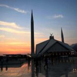 A view of Faisal Masjid in the background a beautiful view of sunset in the Federal Capital.