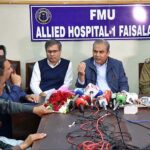 Chief Minister Punjab Syed Mohsin Raza Naqvi is talking to media persons during his visit to Allied Hospital Faisalabad