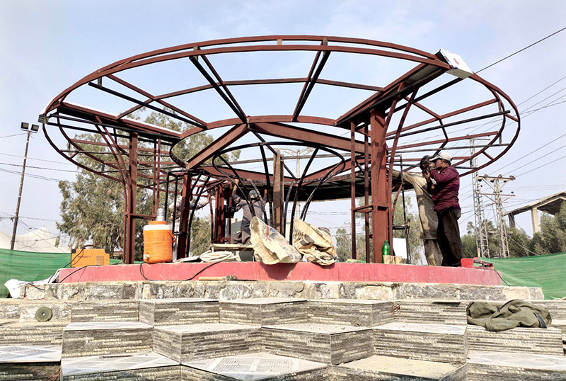 A view of construction work of Fountain square near SSP office during development work in the city