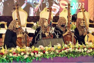 Folk artists performing Shah Latif Poet during opening ceremony of Ayaz Mela at Sindh Museum