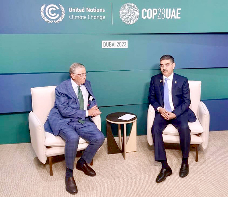 Caretaker Prime Minister Anwaar-ul-Haq Kakar meets with the Co-Chair of Bill and Melinda Gates Foundation on the sidelines of the high level segment of COP 28