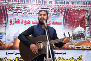 Students singing song during a Sindhi culture function at Govt: Boys Degree College