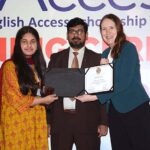 US Consul General Lahore Ms. Kristin K. Hawkins is distributing certificates among the students of an English Access Scholarship Program for 200 students in Faisalabad managed by the University of Agriculture Faisalabad