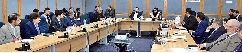 Senator Prince Ahmed Umer Ahmedzai, Chairman Senate Standing Committee on Communications presiding over a meeting of the committee at Parliament Lodges