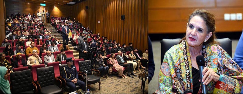 First Lady Begum Samina Alvi addressing the graduation ceremony of students with disabilities of the Network of Organizations Working with Persons with Disabilities Pakistan (NOWPDP)