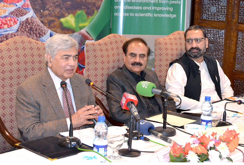 Federal Minister for National Food Security and Research Kauser Abdullah Malik addresses at CABI 5th Plant Wise Plus National Forum Lahore.