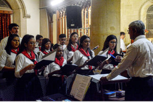 Christian community members performing religious rituals on Christmas Day at The Holy Trinity Cathedral Church