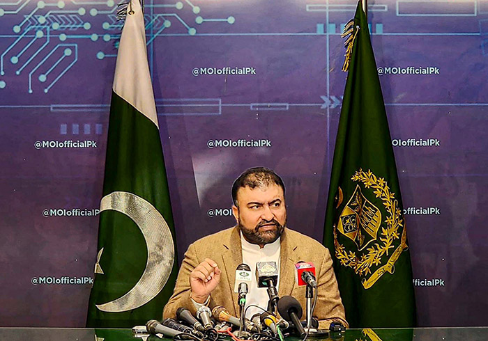 Caretaker Federal Minister for Interior Sarfraz Ahmed Bugti during a Press Conference.
