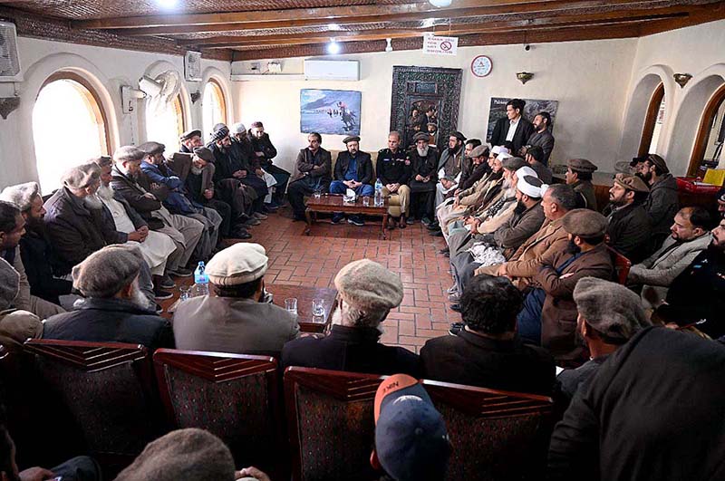 Chief Minister Gilgit-Baltistan Haji Gulber Khan in a meeting with people of Chilas after attending the funeral prayer of Hudur incident