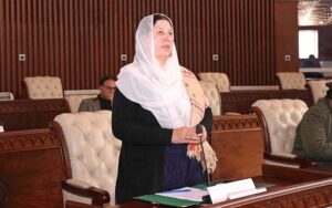 Minister Social Welfare Gilgit-Baltistan Dilshad Bano addressing during the 27th session of Gilgit-Baltistan Assembly under the chair of Speaker Gilgit-Baltistan Assembly Nazir Ahmad Advocate