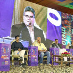 Writer and intellectual Wasatullah Khan, Nazir Leghari, Hussain Khan, Riaz Sohail on stage in a session during 9th Ayaz Mela at Sindh Museum