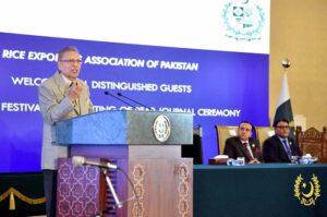 President Dr. Arif Alvi addressing the Biryani Festival organized by the Rice Exporters Association of Pakistan, at Aiwan-e-Sadr