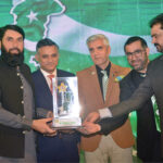 Sindh Caretaker Minister for Culture Junaid Ali Shah presents award to Former captain of Pakistan Cricket Team, Misbahul Haq at the Awards distribution ceremony of 7th Pakistan Excellence Award-2023