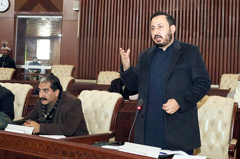 Minister Health Gilgit-Baltistan Syed Sohail Abbas addressing during the 27th session of Gilgit-Baltistan Assembly