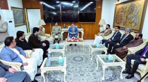 Caretaker Prime Minister Anwaar-ul-Haq Kakar meets the families of martyrs