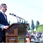 Caretaker Prime Minister Anwaar-ul-Haq Kakar addresses the 58th annual Parents' Day ceremony in Cadet College Kohat