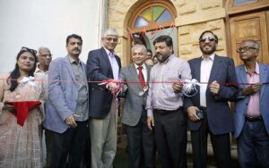 Caretaker Sindh Health Minister Dr Saad Khalid Naz cutting ribbon to inaugurate Shahbana Shafiq Dental Clinic at Karachi Press Club