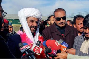 Divisional Superintendent Quetta Muhammad Yousuf Leghari talking to the media after inaugurating Bolan Mail Passenger Train Service which will connect Quetta and Karachi.
