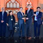 Caretaker Prime Minister Anwaar-ul-Haq Kakar distributing awards among the Top 25 Companies for their stellar performance at Pakistan Stock Exchange.