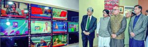  Caretaker Federal Minister for Information and Broadcasting Murtaza Solangi, accompanied by Caretaker Provincial Information Minister Jan Achakzai, inspects the DGPR Electronic Media Monitoring Cell. Secretary Information Balochistan Imran Khan and DGPR Balochistan Muhammad Noor Khetran are also present during the visit.