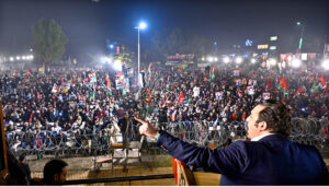 Chairman Pakistan People’s Party, Bilawal Bhutto Zardari addressing to workers convention at Ghulam Hussain Park