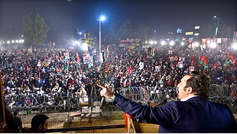 Chairman Pakistan People’s Party, Bilawal Bhutto Zardari addressing to workers convention at Ghulam Hussain Park