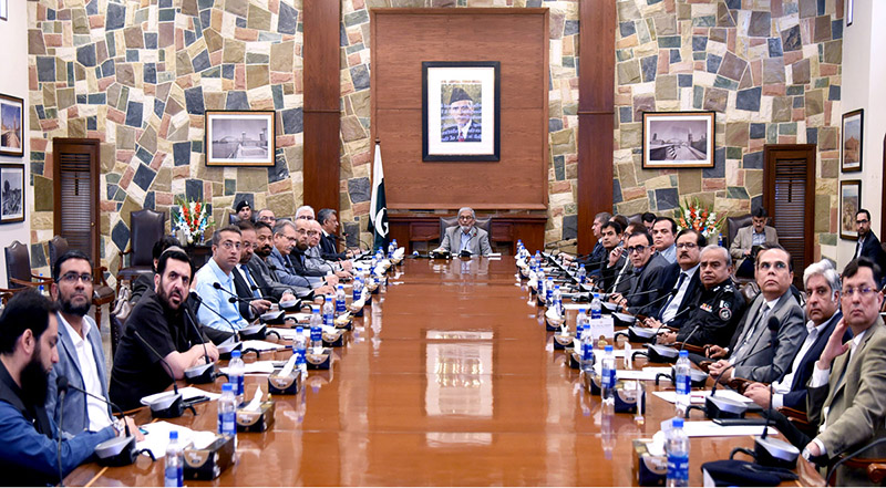 Caretaker Sindh Chief Minister Justice (R) Maqbool Baqar presides over a joint meeting of industrialists of different SITES and concerned government officers to resolve their issue at CM House