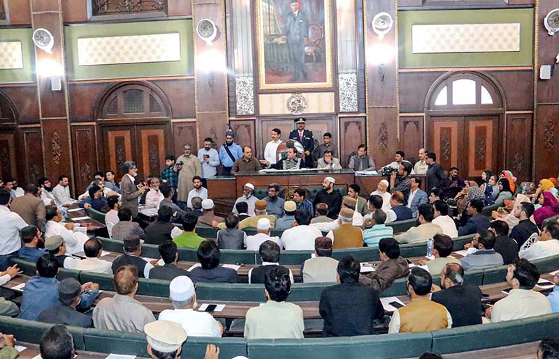 Mayor Karachi Barrister Murtaza Wahab is presiding over the city council meeting