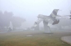 A view of thick fog that engulfs the whole city during morning time in the Federal Capital