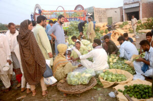 People buying Cauliflower at vegetable Market.